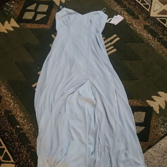 NWT After Six Maxi Dress Mist Blue Tie Back Leg Slit Size 4 - Picture 2 of 10